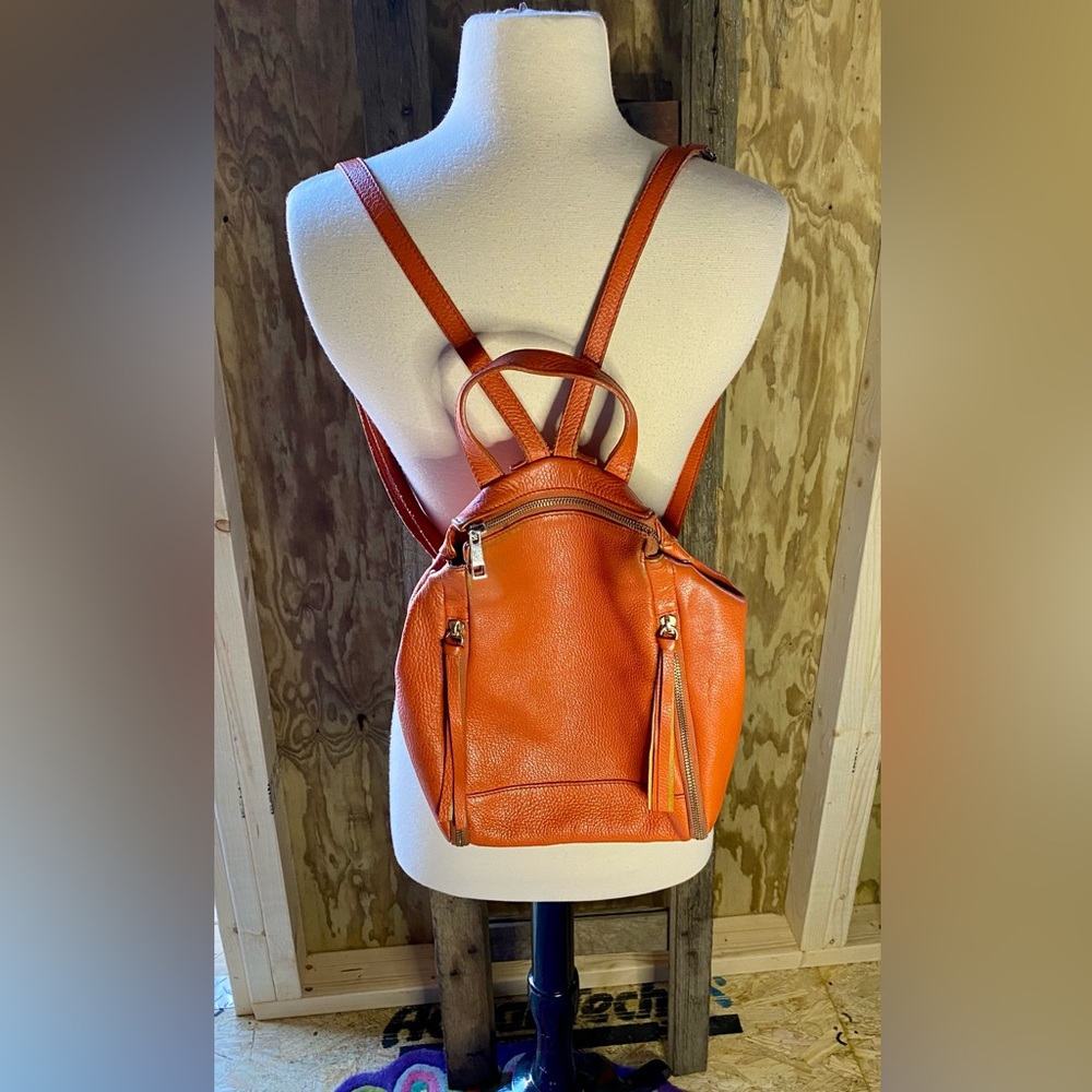Stylish Orange Leather Backpack